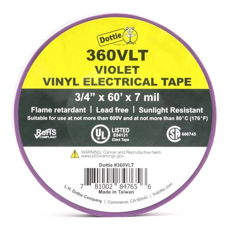 L.H. Dottie L.H. Dottie 3/4'' x 60' Violet Electrical Tape, 10PK 360VLT